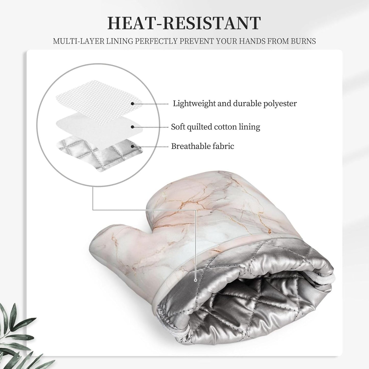 Oven Mitts and Pot Holders Pastel White Pink Marble Silicone Kitchen Accessories Set of 2 Heat Resistant Long Gloves Potholder Non-Slip Grip for Chef Cooking,Baking,Grilling,BBQ