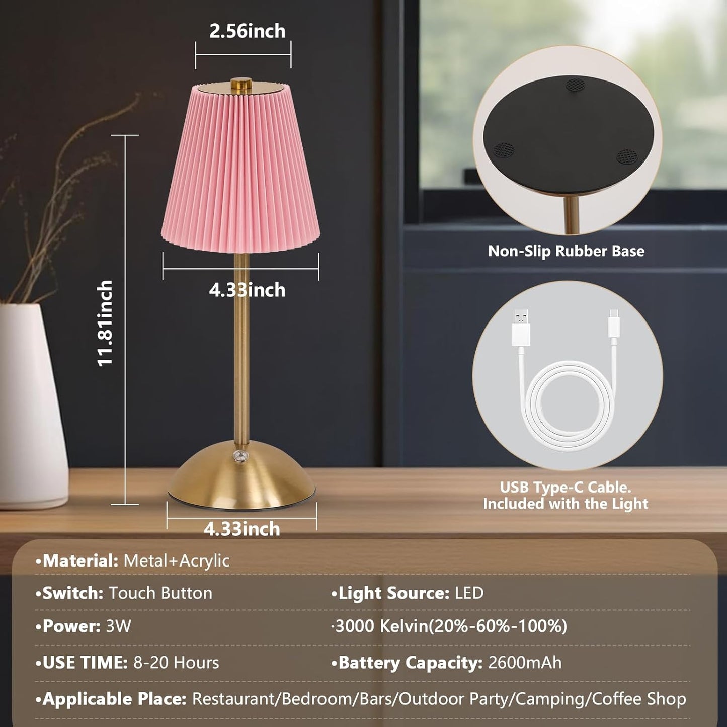 Red Table Lamps ,Small Gold Table Lamp 12 Inch for Girl's Bedroom Cute Coquette Table Lamp with Fabric Shade Modern Decorative Bedside Light Small Princess Desk Lighting Boho Living Room (Gold+pink)