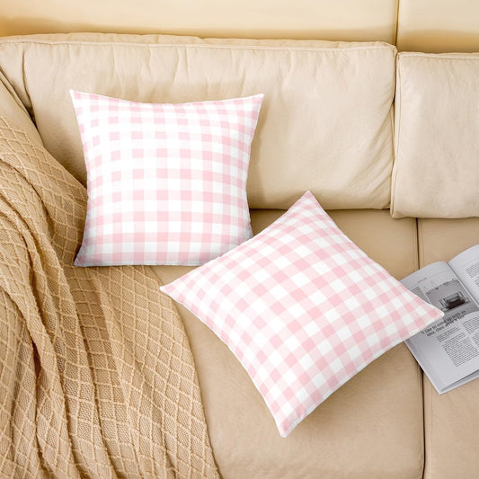 Pink White Throw Pillow Covers 24 x 24-Inch Set of 2 Buffalo Check Cushion Case for Kids Teens Adults Plaid Decor Pillowcase Geometric Modern Art Indoor Outdoor Room Decor Zipper All Season Soft