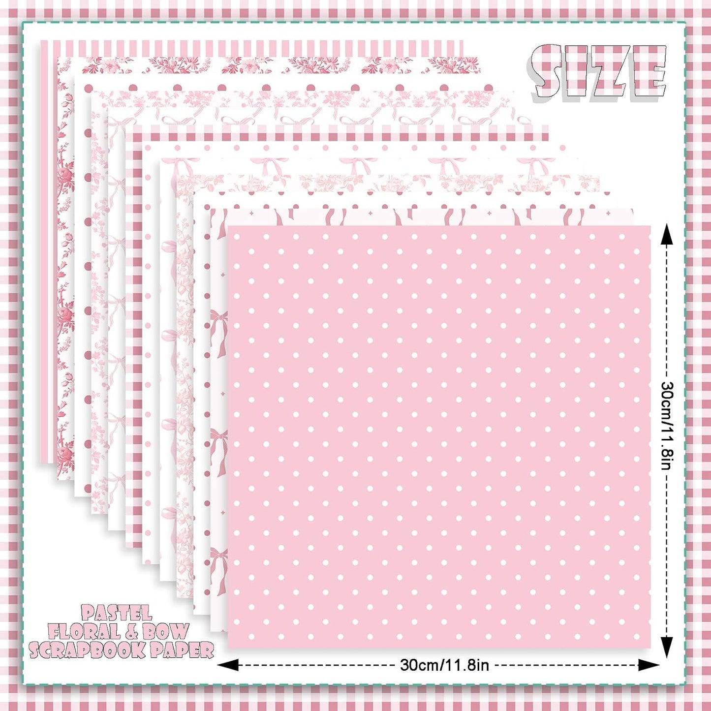 24 Sheets Preppy Pink Bow Scrapbook Paper, Coquette Bow Ribbon and Floral Decorative Craft Paper Folded Flat for Birthday Wedding Baby Shower Card Making Photo Album Decor, 12'' x 12''