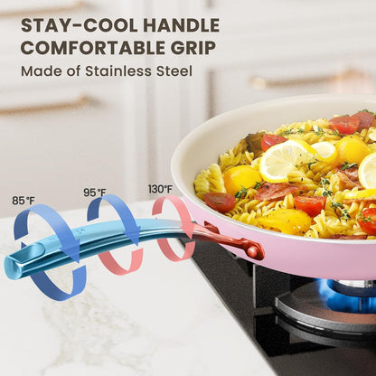 Kikcoin NONSTICK Frying Pans Set - Ceramic Frying Pans with Stay Cool Handle - 3 Sizes Versatile Frying Pans for Cooking (8+9.5+11 inch) - Induction Ready, Oven Safe