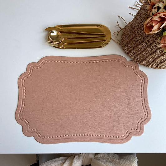 Leather Washable Placemats, Beige Thick Faux Leather Heat Resistant Rectangle Shape Table Mats,Waterproof Non-Slip Easy to Clean Place mat for Kitchen Coffee Dining Room Table Set of 6