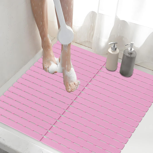 Shower Mat Non-Slip Bath Mat for Tub and Shower Stall,236 Suction Cups with Drain Holes, Quick Dry Machine Washable, Extra Grip for Stand Up Showers, Bathroom Essentials 24x24 Inch (Pink)