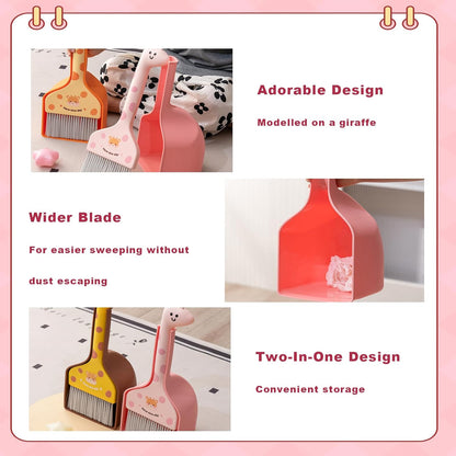 Small Broom with Dustpan Combo Set Cartoon Mini Broom and Dustpan Set Cute Cleaning Kit for Home Office Floor Counter Pet Nest (Pink)