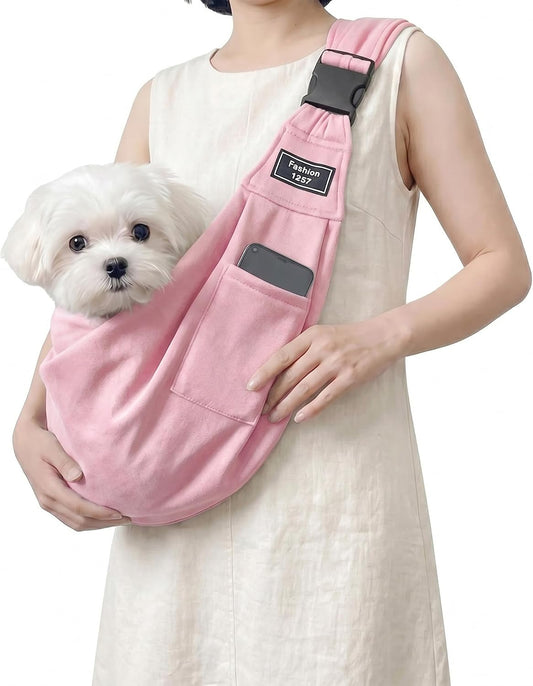 Adjustable Dog Carrier Sling, Hands-Free Pet Shoulder Bag for Small Dogs and Cats, Puppy Carrier Purse for Pet, Travel Safety Essentials (Pink)