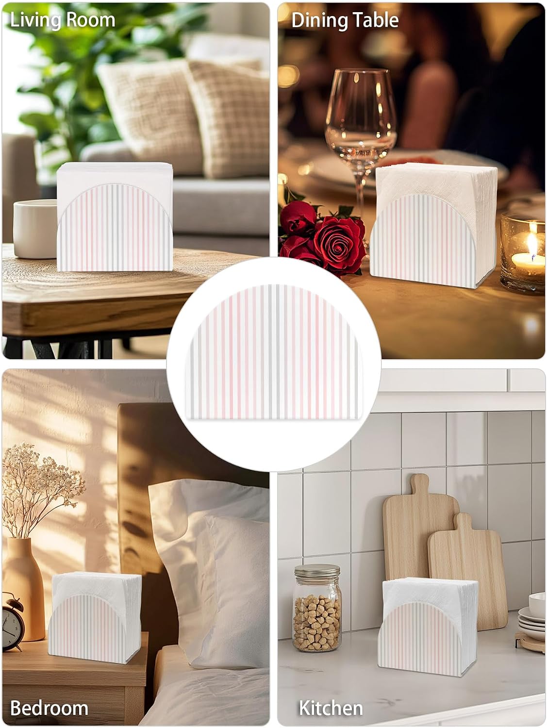 Napkin Holder Pink Vertical Stripes Standing Napkin Dispenser Tissue Organizer 1 Pack Ombre Pinstripes Parallel Lines Acrylic Paper Napkin Holders for Table Kitchen Dining Cocktail Party Cafe Bathroom