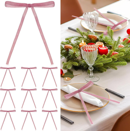 Knitgrip 24 Pcs Pink Christmas Napkin Rings Vintage Chic Velvet Bow Xmas Napkin Holder Rings Buckle for Christmas Holiday Birthday Serviette Party Anniversary Wedding Dining Table Decoration