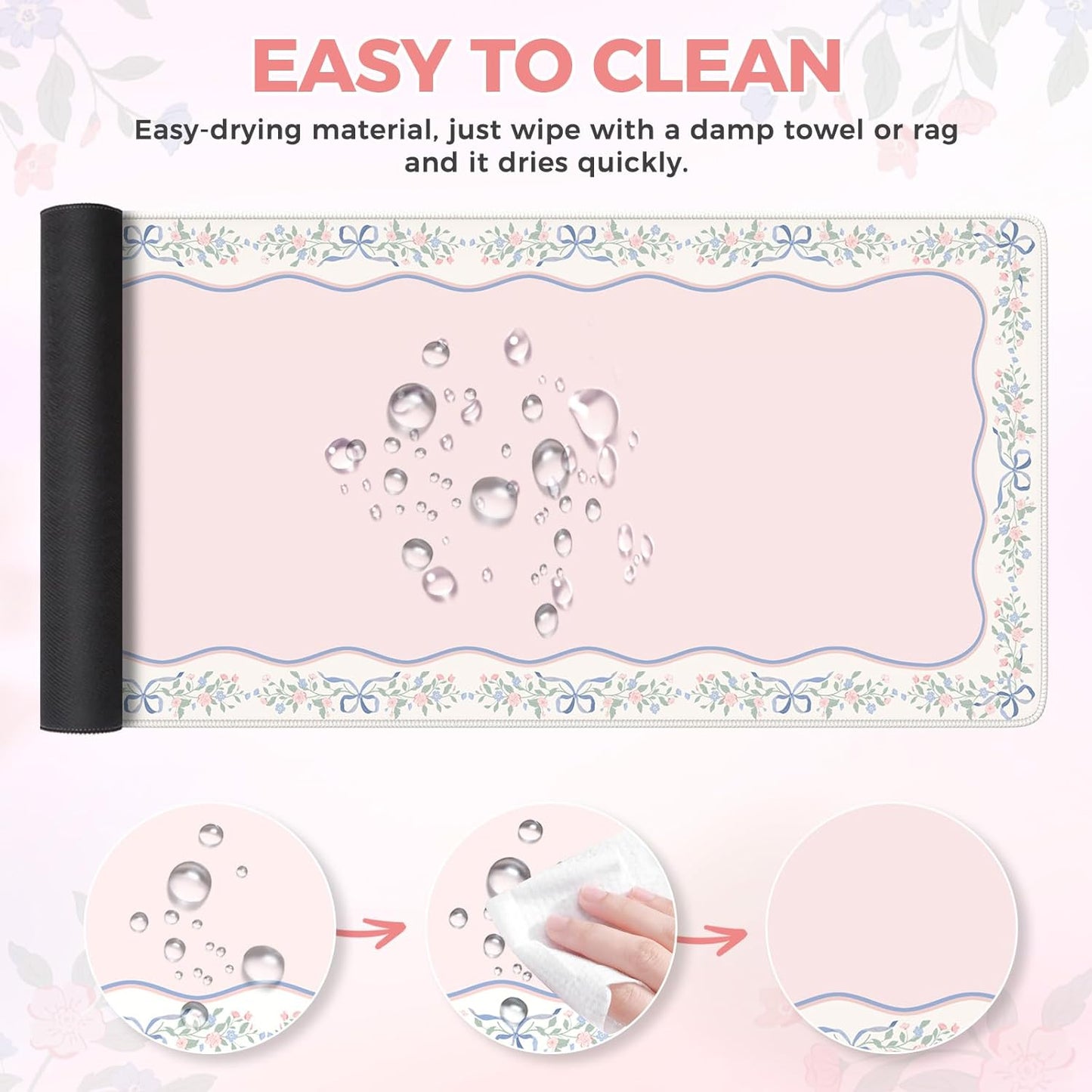 iCasso Pink Desk Mat,Cute Desk Pad for Keyboard and Mouse,Anti-Slip Large Gaming Mousepad XXL,Soft Lycra Surface Computer Mat Women,Girly Keyboard Pad for Home Office