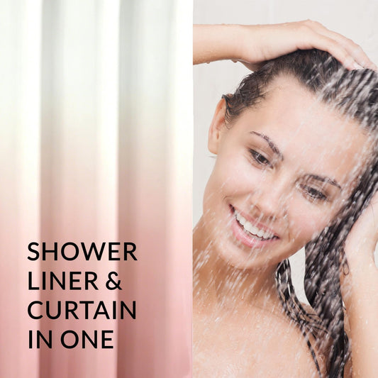 Felisa Ombre Pink and White Shower Curtain Liner,Waterproof Fabric Shower Curtain with 3 Weighted Magnets, Odorless Cloth Lightweight Bathroom Curtain,Sturdy Rustproof Grommets,72 x 72