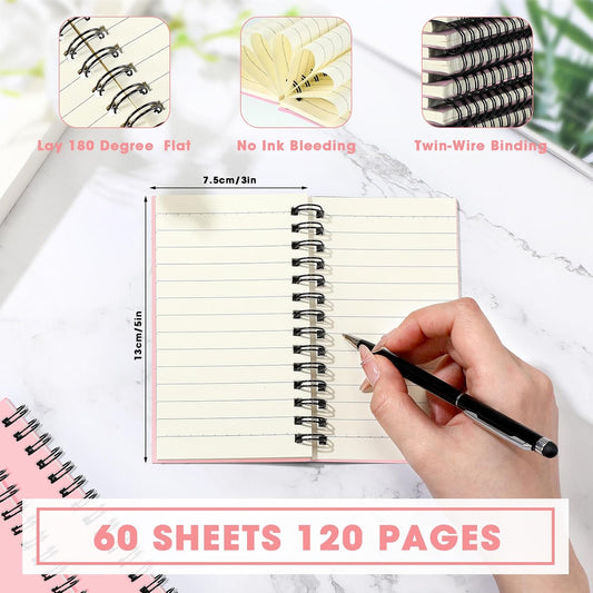 Jutom 18 Pcs Small Spiral Notebooks Memo Pads 3x5 Bulk Small Pocket Notebooks Mini Notepads with Lined Pages Mini Journals for Office School Work Supplies, 120 Pages (Pink)
