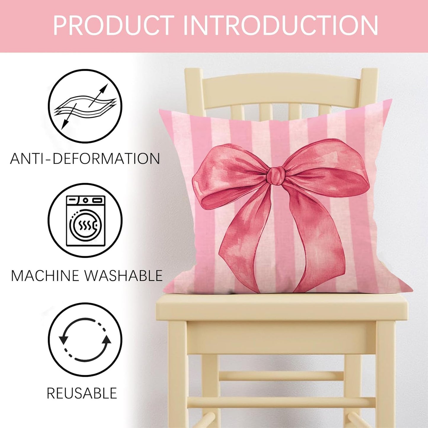 Pink Coquette Bow Decorative Throw Pillow Covers 18 x 18 Set of 4, Preppy Cherry Heart Aesthetic Girly Bedroom Porch Outdoor Home Decor, in My Self Love Era Stripes Plaid Couch Cushion Case