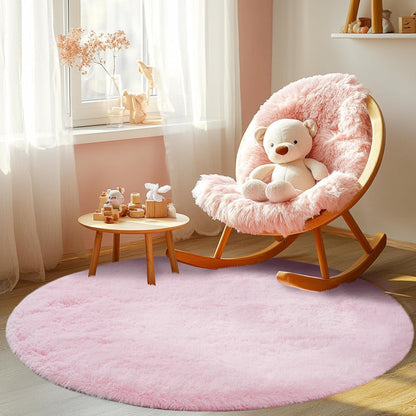 Round Fluffy Pink Rug 5x5ft: Ultra Soft Furry Girls Bedroom Carpet- Plush Rug for Girls & Kids, Fuzzy Bedside Carpet for Baby (5ft, Pink)