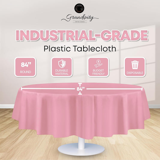 Grandipity Pink Plastic Table Cloth Disposable (6 Pk) 84in Round Tablecloth Premium Party Table Cloths Disposable - Perfect Table Cloth Round Cover for Any Table Up to 6 Feet