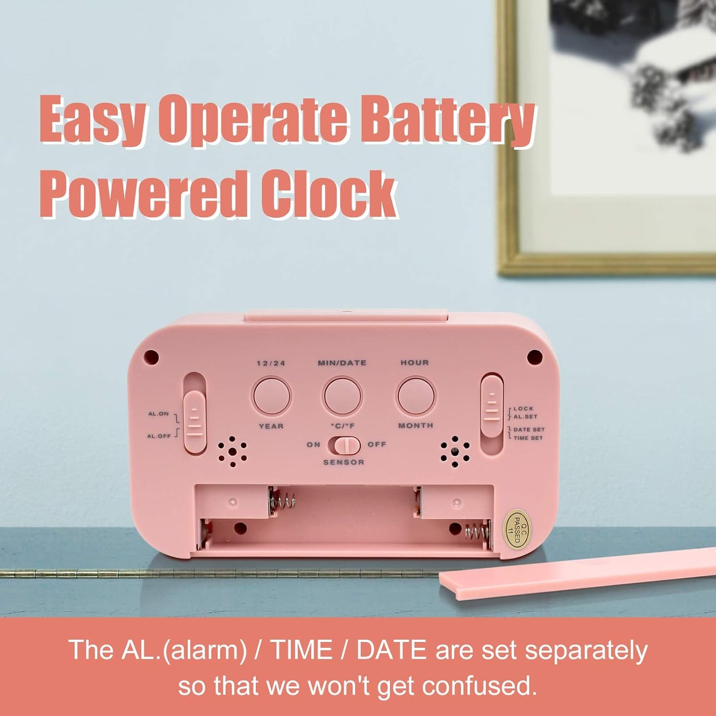 Miowachi Pink Digital Alarm Clock for Bedrooms Battery Operated,Snooze,Night Light Easy Setup Small Clock for Kids Kitchen Bathroom Office
