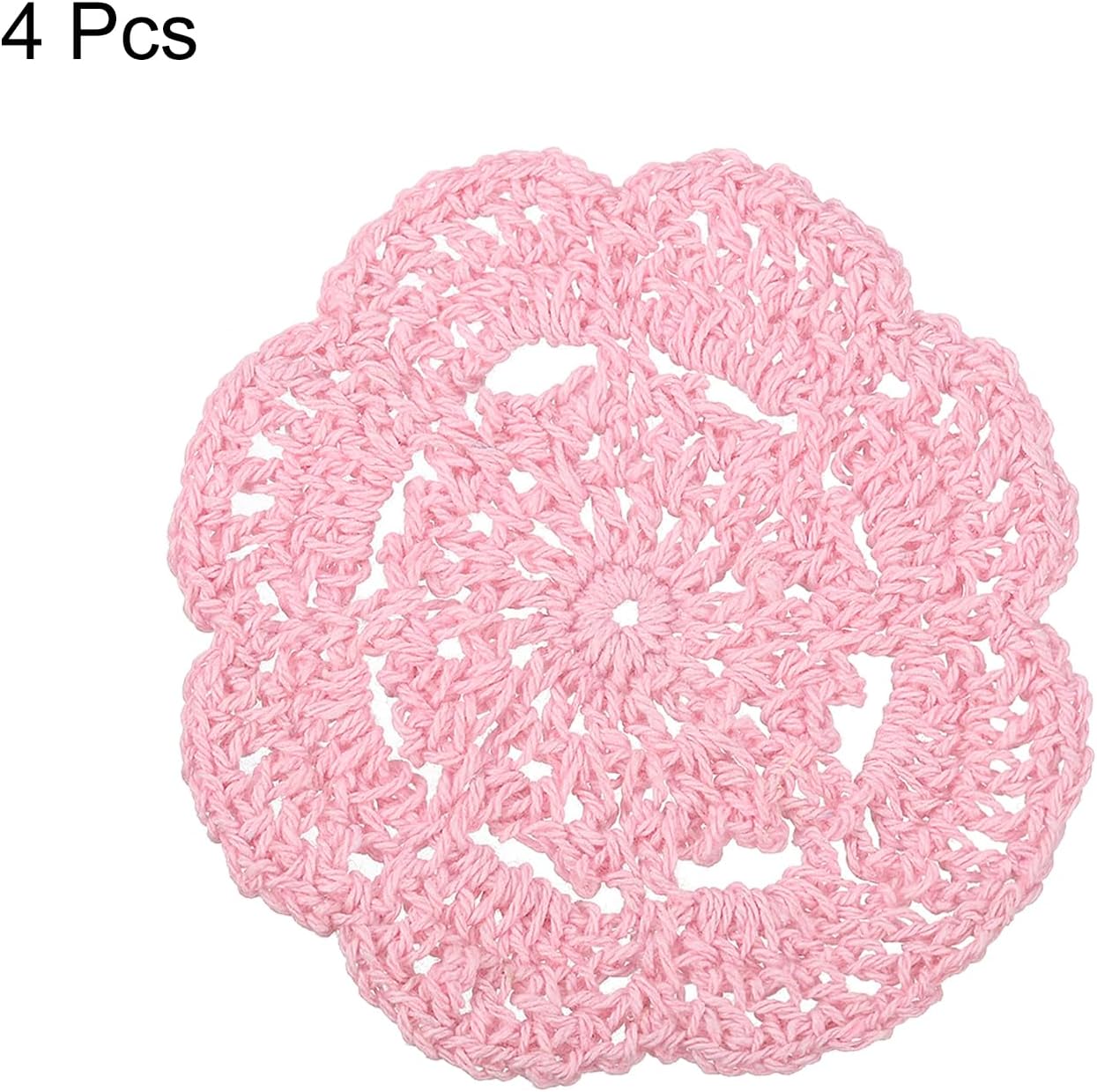 uxcell Crochet Doilies, 4Pcs 4" - Cotton Woven Fabric Coasters, Lace Round Handmade Coasters with Floral Pattern for Wedding Party Decoration (Pink)