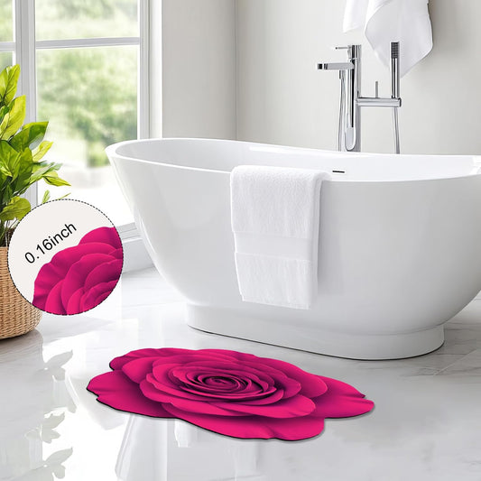 Pink Flowers Floral Bath Mat Natural Rose Bathroom Rugs Funny Non Slip Bathtub Decor Mats Super Absorbent Floor Carpet Machine Washable Quick Dry Bahtmat for Tub, Shower, Bedroom，Kitchen，31.5"x31.5"