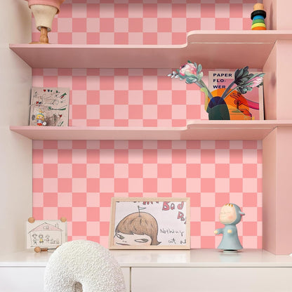 Yenhome 17.5"X118" Pink Checkered Wallpaper Peel and Stick Pink Checkered Pattern Wallpaper Vinyl Wrap for Cabinets Countertop Contact Paper Waterproof Wallpaper for Bathroom Decoration Contact Paper