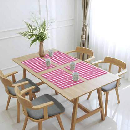 Peach Pink Checked Placemats Set of 4, Farmhouse Buffalo Plaid Country Grid Placemats for Dining Table, Place Mats for Kitchen Tabletop, Waterproof Wipeable Dining Table Mats Set