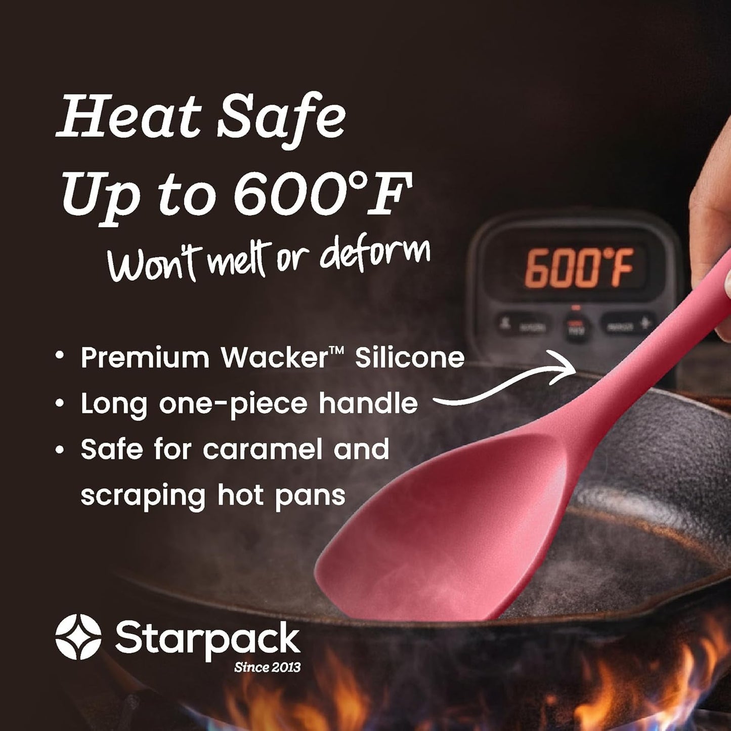 Starpack Like a Boss XL Silicone Cooking Utensils Set (6-Piece, 13.5") - LFGB Certified, 600°F Heat Resistant, BPA-Free - Heavy-Duty Steel Core, Dishwasher Safe - for Nonstick Cookware, Earthy Pink