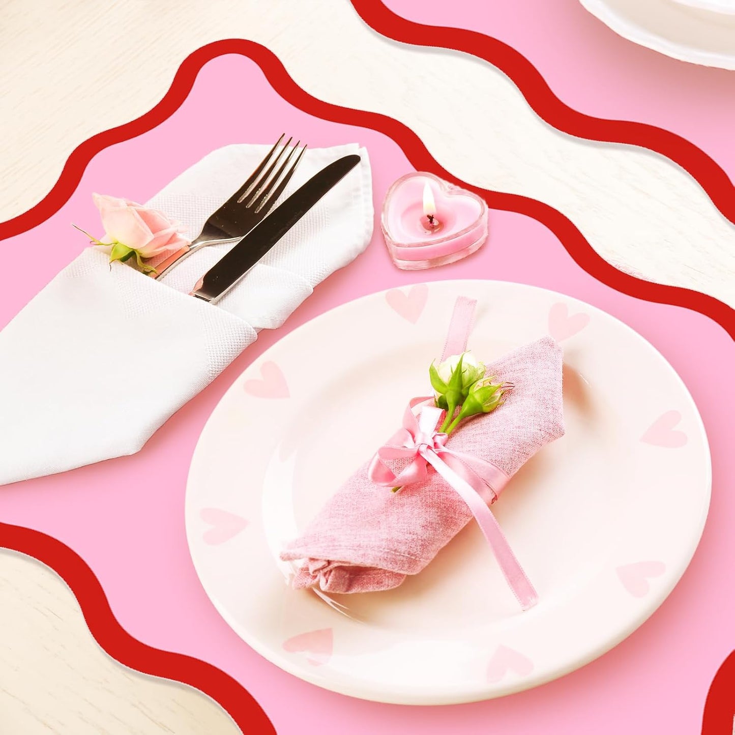 Whaline 50 Pcs Red Pink Paper Placemats Disposable Place Mat Scalloped Decorative Paper Table Mats for Valentine's Day Wedding Anniversary Party Table Setting, 10 x 14 Inch