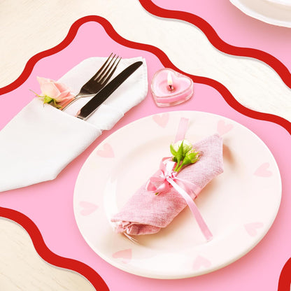 Whaline 50 Pcs Red Pink Paper Placemats Disposable Place Mat Scalloped Decorative Paper Table Mats for Valentine's Day Wedding Anniversary Party Table Setting, 10 x 14 Inch