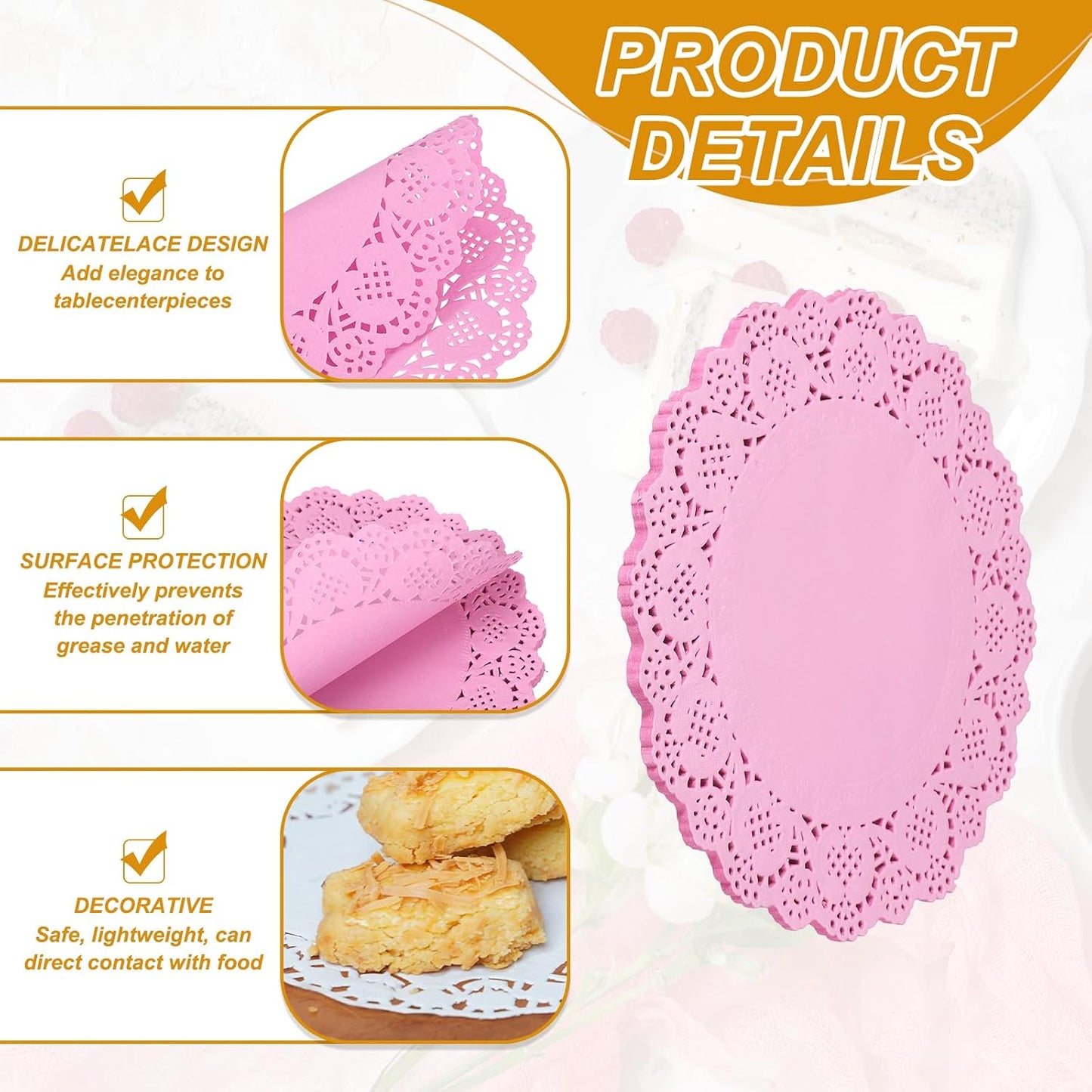 uxcell 50Pcs Paper Doilies, 10.5" Lace Doilies Round Paper Placemats for Dessert Cake Wedding Birthday Party Decorations Sandwiches Restaurants, Pink