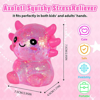 Axolotl Squishy Toy, Cute Slow Rising Fidget Toy for Stress Relief, Soft Squeeze Sensory Toy for Kids and Adults, Handheld Stress Ball for Anxiety and Focus Sitting Posture Axolotl(Pink)