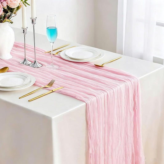 Light Pink Cheesecloth Table Runner 35 x 157 Inch Boho Gauze Table Runner for Wedding Reception Bridal Shower Birthday Party Rustic Wedding Arch, Dining Table, Holiday and Home Decor