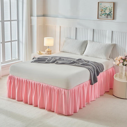 Uozzi Bedding Bed Skirt Queen Size Three Fabric Sides Elastic Dust Ruffled Bed Skirt with Split Corners, Full Ruffles Bed Skirts 16 Inch Drop with Platform, 16'' Queen Pink