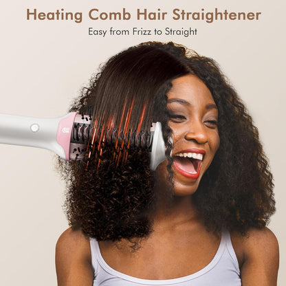 Blow Dryer Brush Hair Straightener: High Speed Hot Air Styler 110,000 RPM for Fast Drying Straightening Volumizing, One Step Volumizer with PTC Smoothing Comb Negative Ion for Silky Frizz-Free (Pink)