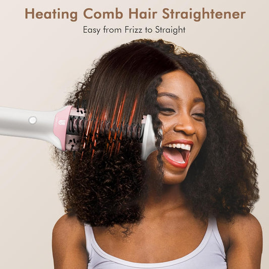 Blow Dryer Brush Hair Straightener: High Speed Hot Air Styler 110,000 RPM for Fast Drying Straightening Volumizing, One Step Volumizer with PTC Smoothing Comb Negative Ion for Silky Frizz-Free (Pink)