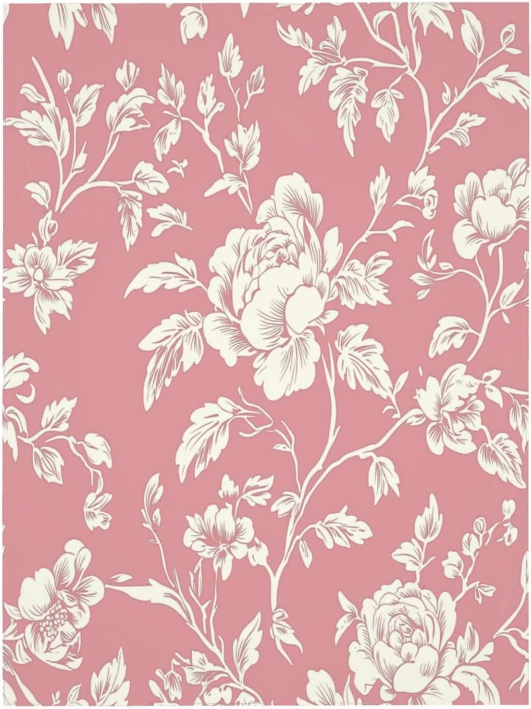 Minimalistic Pink Floral Pattern Rectangle Tablecloth, French Country Style Victorian Drop Shapes Table Cloth Dining Table Cover for Kitchen Restaurant Party Buffet Picnic, 52x70 Inch