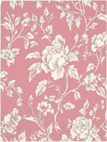 Minimalistic Pink Floral Pattern Rectangle Tablecloth, French Country Style Victorian Drop Shapes Table Cloth Dining Table Cover for Kitchen Restaurant Party Buffet Picnic, 52x70 Inch