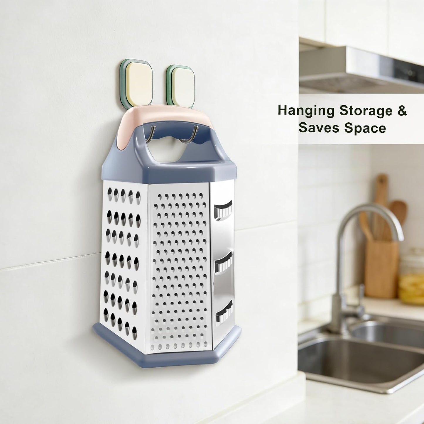 Box grater for kitchen 6 Sided - Cheese Graters Handheld, Stainless Steel Shredder for Food Vegetable Carrot Potato Tomato (Pink)