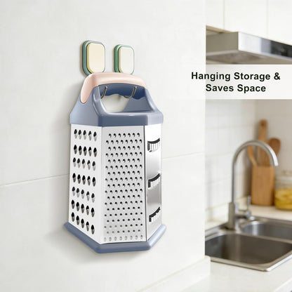 Box grater for kitchen 6 Sided - Cheese Graters Handheld, Stainless Steel Shredder for Food Vegetable Carrot Potato Tomato (Pink)
