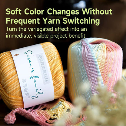 Susan's Family Fancy Dyed Lace Yarn 3 Packs- 3 x 50g - Peach Soda | Soft & Durable 100% Cotton yarn 164 Yards for Knitting & Crocheting - Doily, Table Runner, Amigurumi