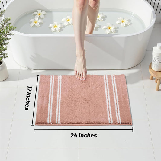 Tyrot Bathroom Rugs Non Slip Washable 24x17, Ultra Soft Super Absorbent Bath Rugs for Bathroom Floor, Shaggy Chenille Bath Rug, Microfiber Plush Quick Dry Bath Mat for Bathtub, Sink and Shower, Coral