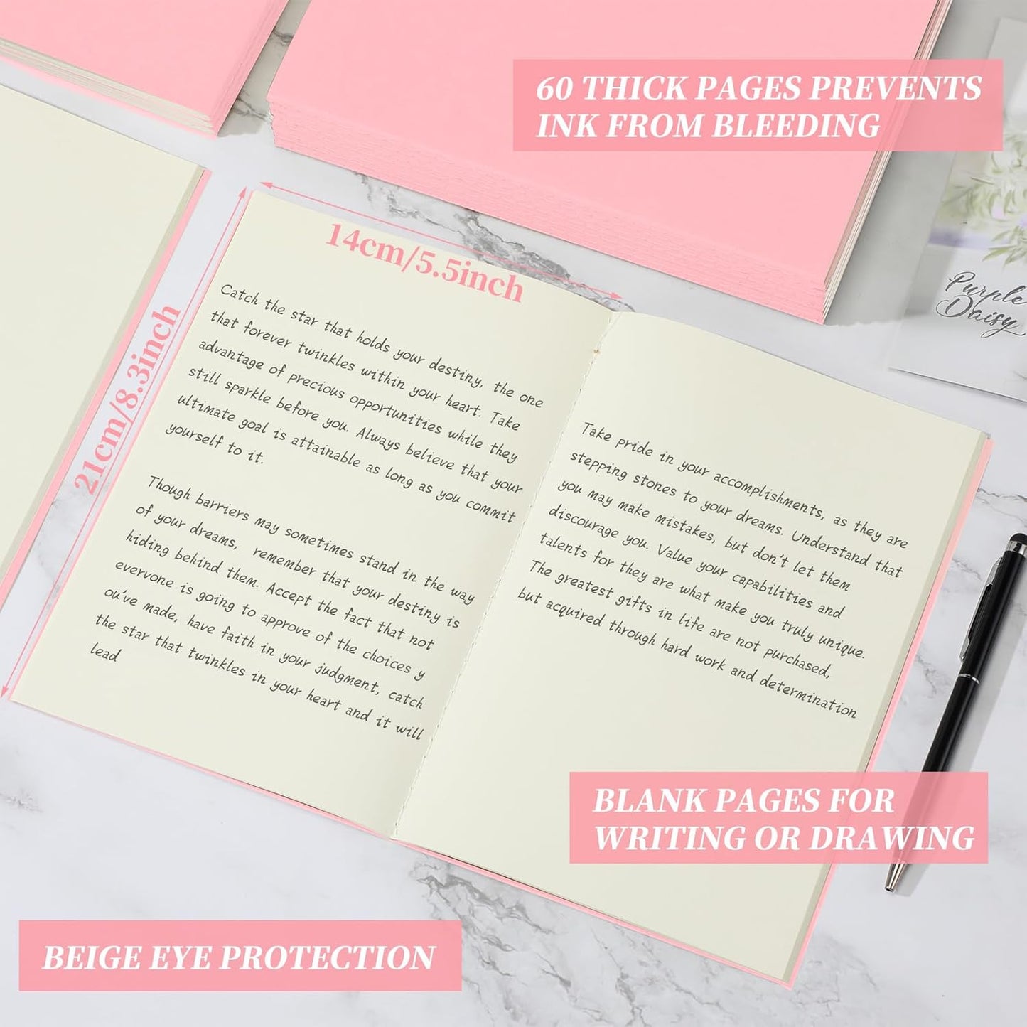 Thenshop 30 Pcs A5 Kraft Notebooks Blank Journal Bulk Unlined Paper Sketchbooks Composition Notebooks 60 Pages 8.3 x 5.5 Inch for Students Office School Back to School Supplies(Pink)
