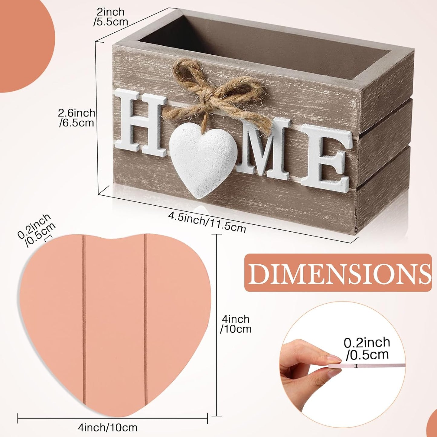 Patelai Set of 6 Wooden Heart Coasters House Warming Gifts New Home White Elephant Gifts for Adults Funny Farmhouse Coasters with Holder for Coffee Table Protection Decoration(Home,Warm Pink)