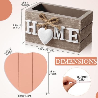 Patelai Set of 6 Wooden Heart Coasters House Warming Gifts New Home White Elephant Gifts for Adults Funny Farmhouse Coasters with Holder for Coffee Table Protection Decoration(Home,Warm Pink)