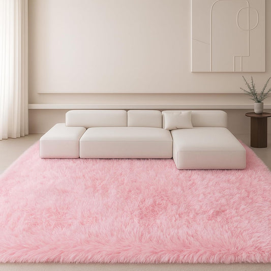 Fluffy Plush Shag Rug 5x7, Ultra Soft Cute Pink Rug for Living Room Bedroom, Non-Slip Fuzzy Area Rug for Living Room, Carpet for Girl Boy Kids,Modern Indoor Home Decor Aesthetic