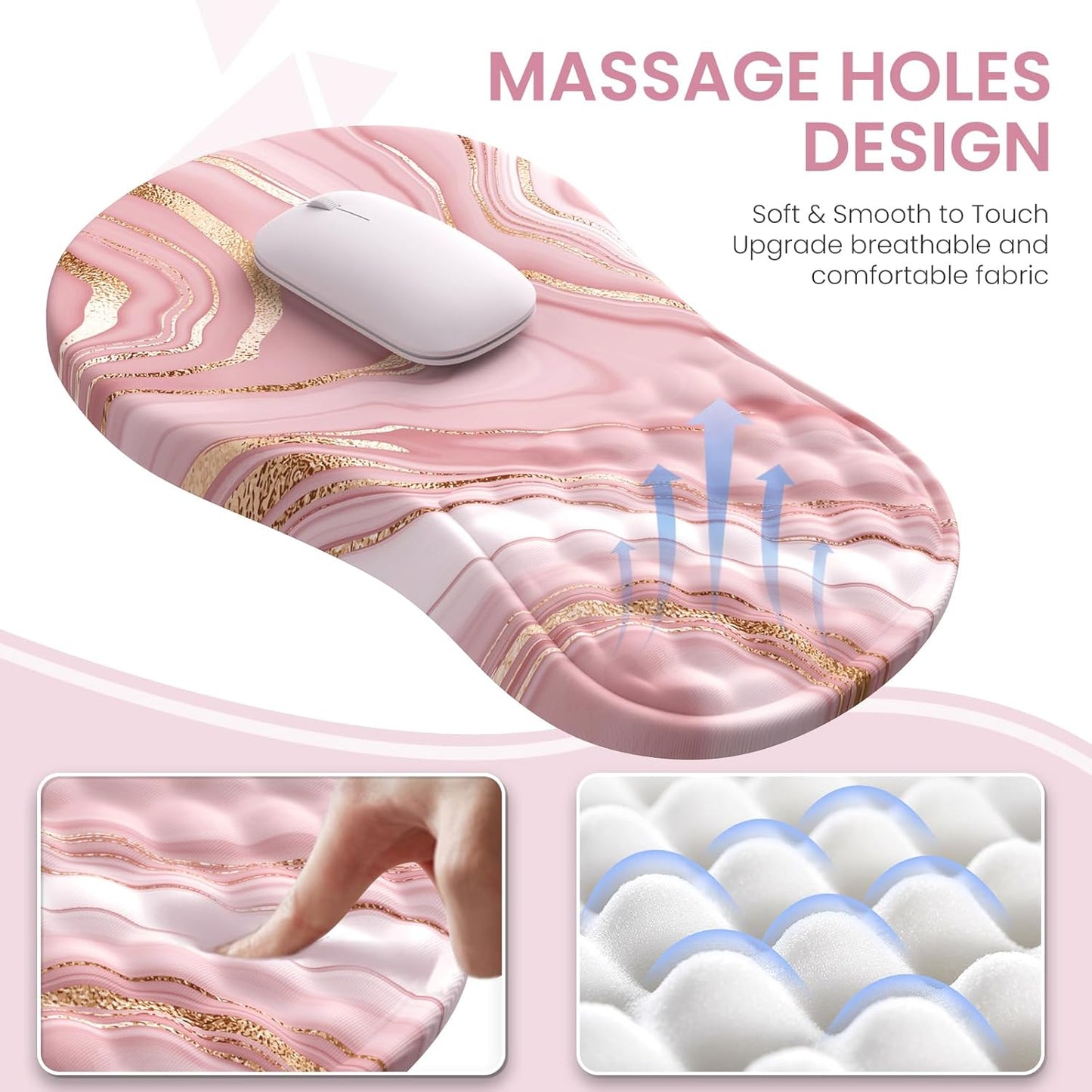 Light Pink Desk Mat Set with Mouse Pad and Memory Foam Wrist Rest, Soft Mat for Mouse and Keyboard, Large Office Desk Mat with Wrist Support, Smooth Surface, Non-Slip Base, 35.4 x 15.7 in