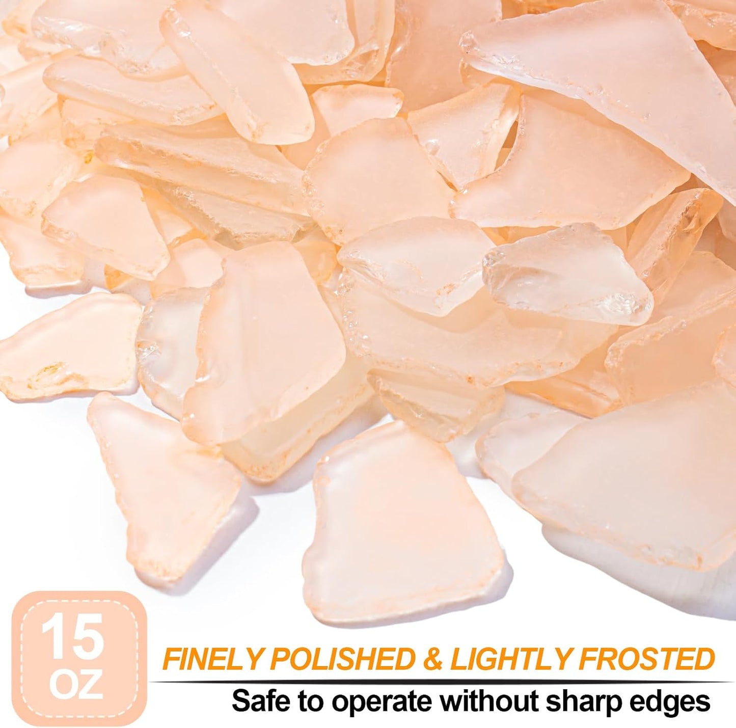 Keedolla Tumbled Sea Glass for Crafts - 15 OZ Flat Frosted Seaglass Pieces for DIY Art Crafts, Vase Filler, Beach Weddings, Aquarium and Home Decor - Peach‌