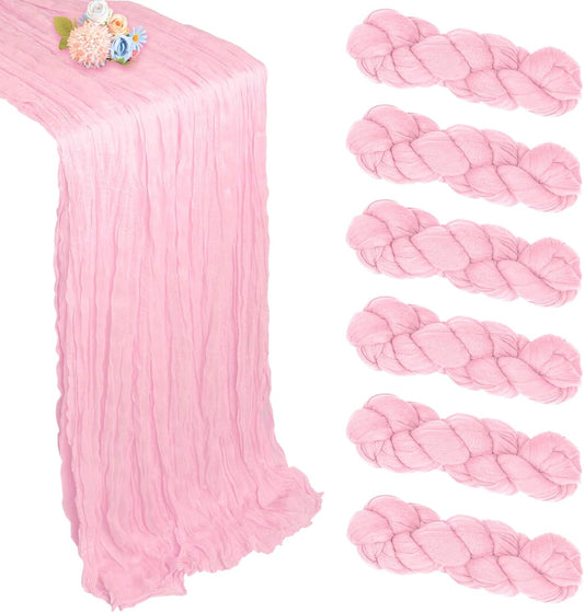 6 Pack Pink Table Runner 10ft Boho Gauze Fabric Cheesecloth Table Runner 35 x 120 Inch Rustic Sheer Runner for Holiday Baby Shower Home Décor Party Wedding Decoration