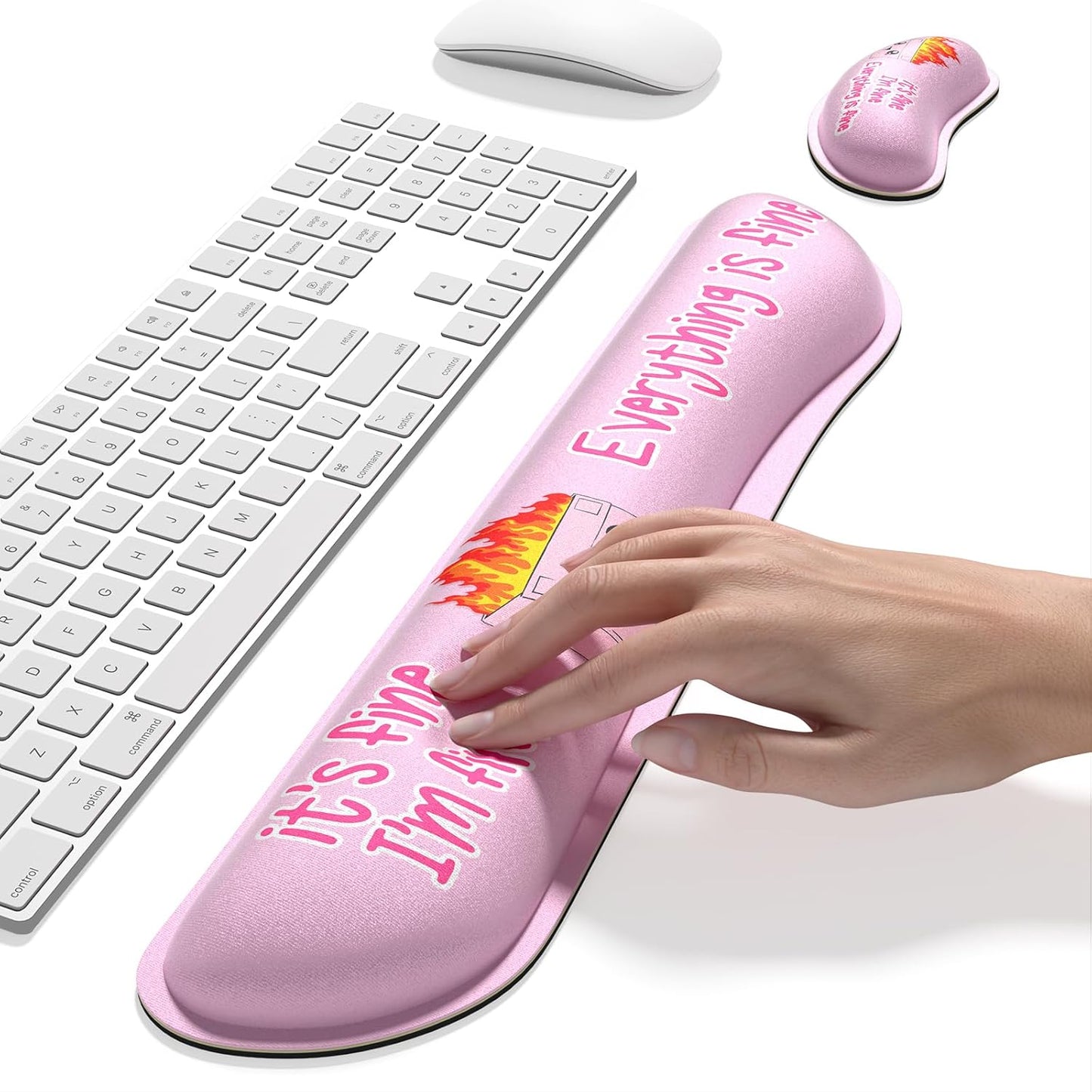 Dapesuom Enlarge Keyboard Wrist Rest, Memory Foam Wrist Cushion for Desk Mats Support, Typing Pain Relief Keyboard Mouse Pad Rests Set with Non-Slip Base for Gaming Laptop Computer, Pink Dumpster