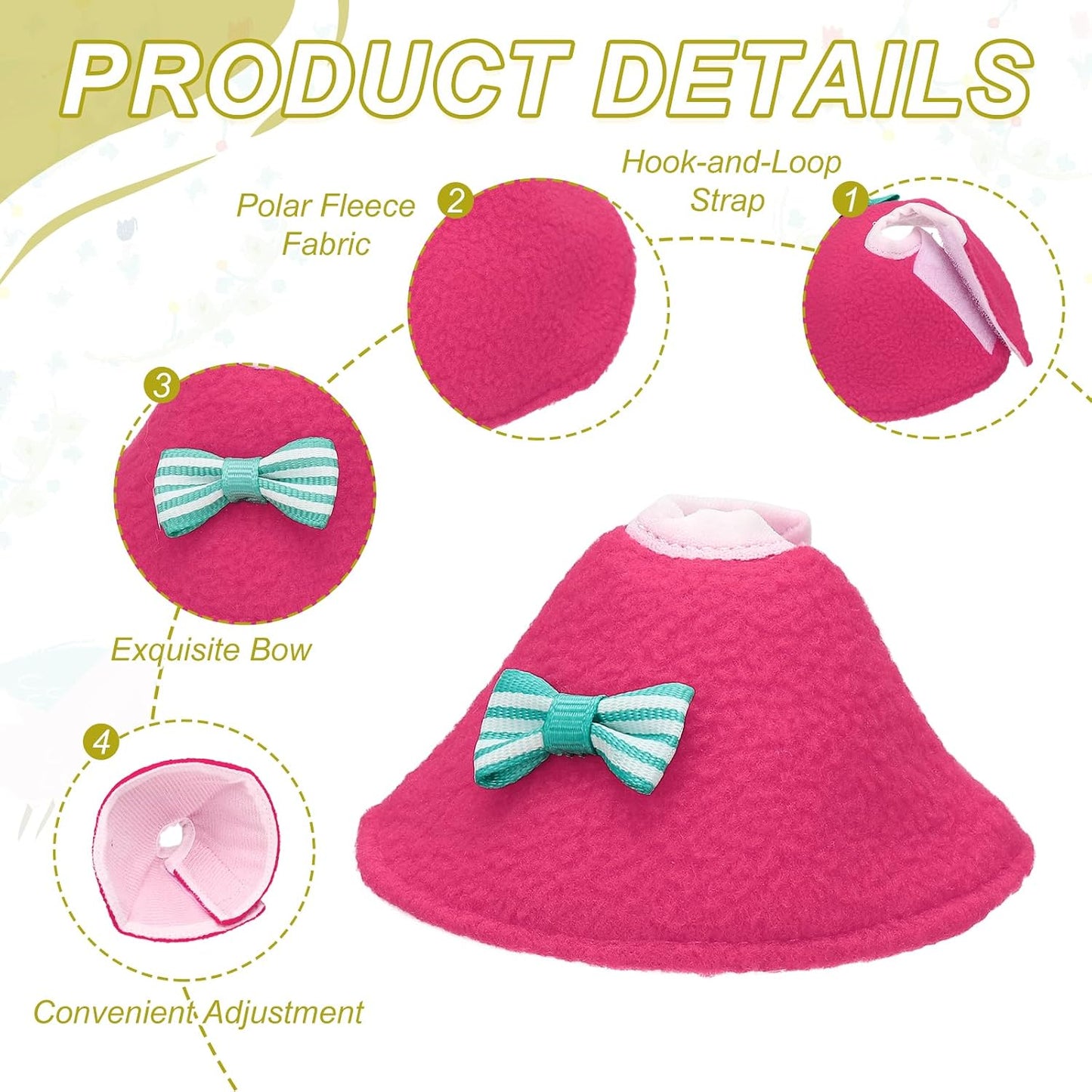Bird Collars, Bird Cone Collar Protective Recovery Cones, Soft Adjustable Anti-Bite Feather Neck Protector (Pink, S, 3 Pcs), Intended for Budgie/Cockatiel/Lovebirds