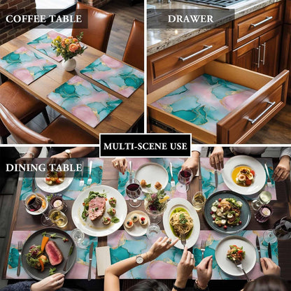 Water Pink Marble Placemat Set of 4 Non-Slip Placemats for Dining Table Abstract Style Washable Table Mats, Heat Resistant Kitchen Table Mats for Party, Dining Room & Home Decor