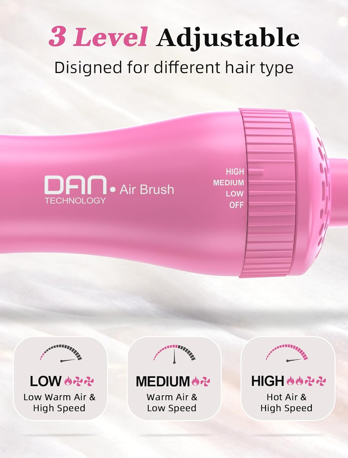 Mini Travel Ceramic Blow Dryer Brush for Short to Medium Hair, 2 Inch Oval Styling Hot Air Brush with 3 Heat Settings, Lightweight Volumizing & Smoothing Tool, 120V, Pink