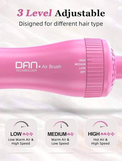 Mini Travel Ceramic Blow Dryer Brush for Short to Medium Hair, 2 Inch Oval Styling Hot Air Brush with 3 Heat Settings, Lightweight Volumizing & Smoothing Tool, 120V, Pink