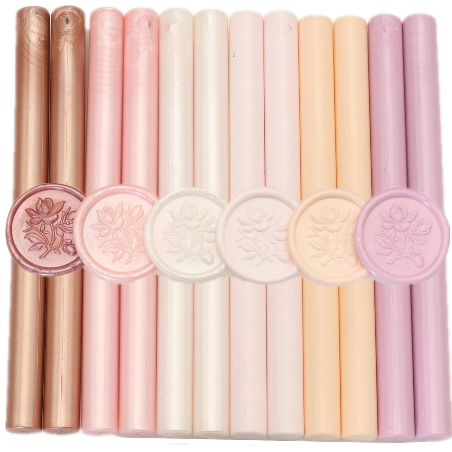 Pink Sealing Wax Sticks - 12 Pcs Glue Gun Seal Set for Stamps, 6 Colors, 0.43'' Compatible